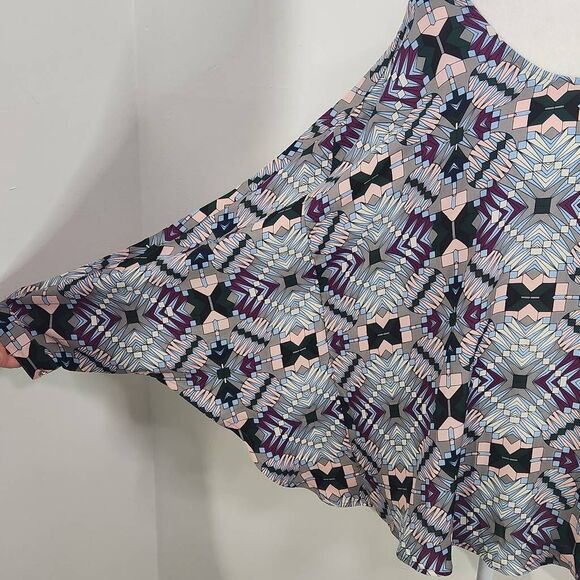 Ashley Stewart Retro Print Dolman Sleeve Poncho Style Blouse Size XL 14-16 - Picture 4 of 11